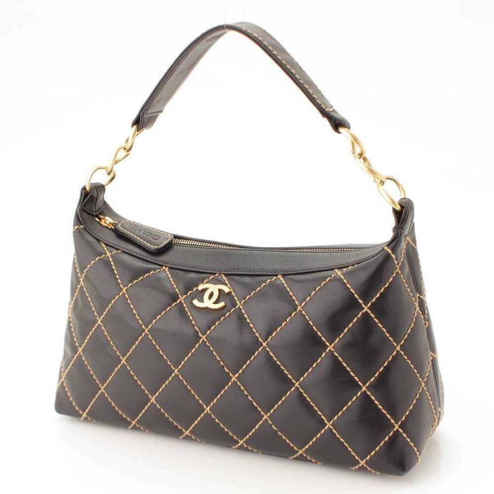 Chanel Bag Shoulder One Wild Stitch Black Hobo